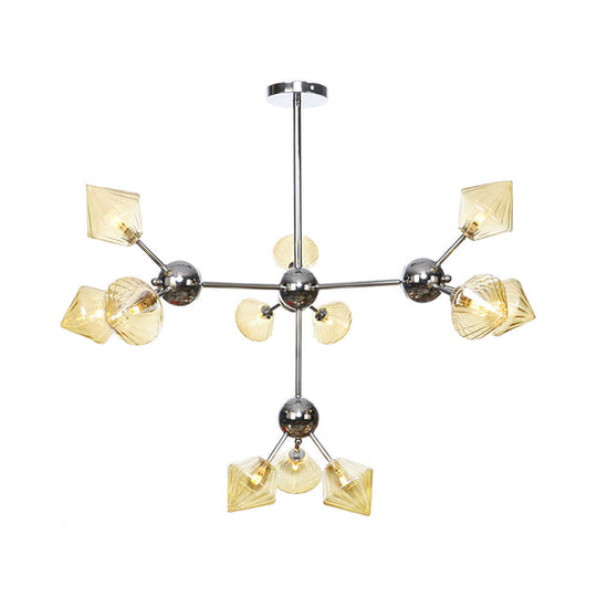 Industrial Stylish Glass Diamond Pendant Light Chandelier - 3/9/12 Bulbs Amber/Clear