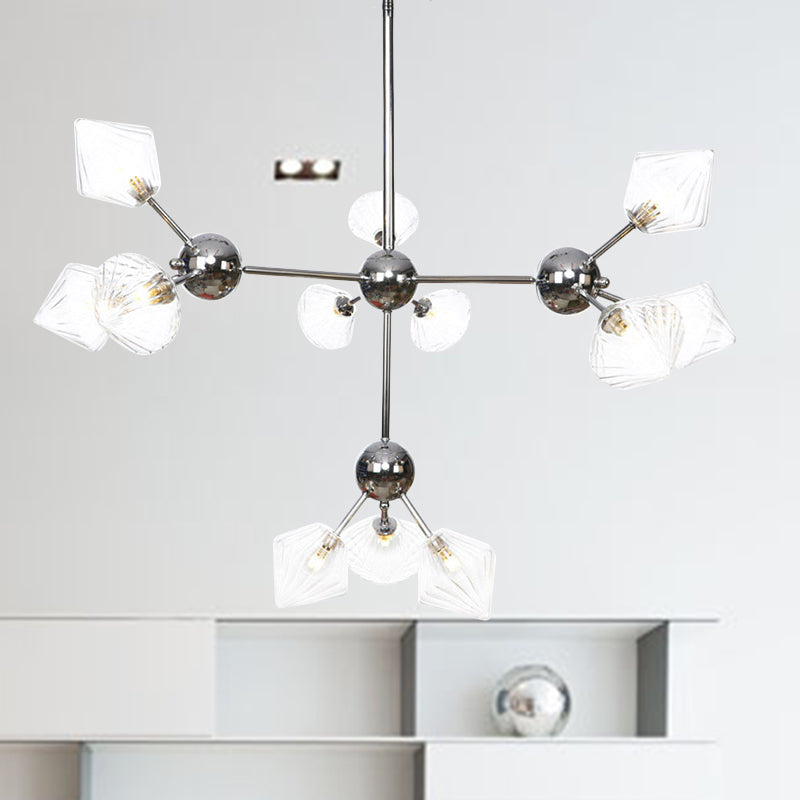 Industrial Stylish Glass Diamond Pendant Light Chandelier - 3/9/12 Bulbs Amber/Clear