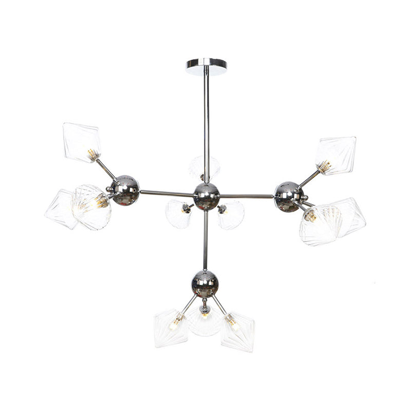 Industrial Stylish Glass Diamond Pendant Light Chandelier - 3/9/12 Bulbs Amber/Clear