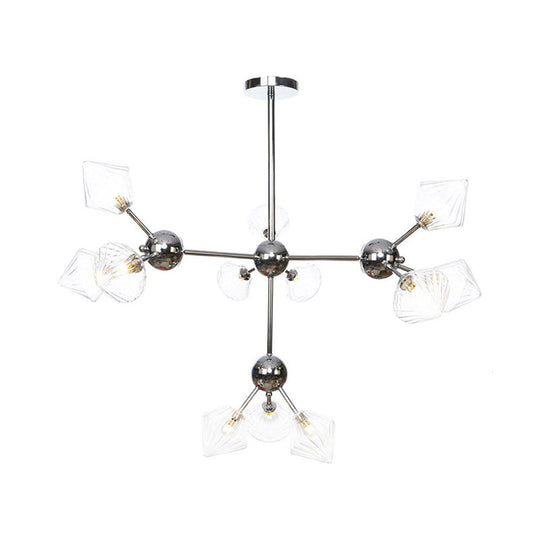Industrial Stylish Glass Diamond Pendant Light Chandelier - 3/9/12 Bulbs Amber/Clear