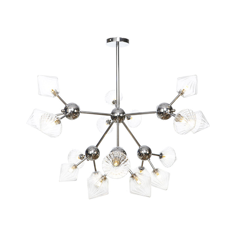 Industrial Stylish Glass Diamond Pendant Light Chandelier - 3/9/12 Bulbs Amber/Clear