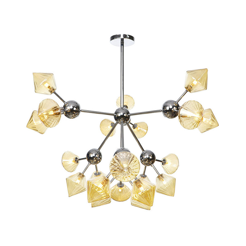 Industrial Stylish Glass Diamond Pendant Light Chandelier - 3/9/12 Bulbs Amber/Clear