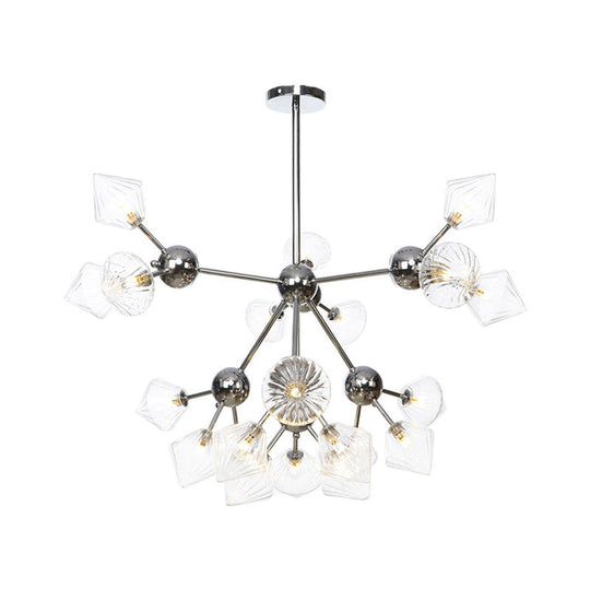 Industrial Stylish Glass Diamond Pendant Light Chandelier - 3/9/12 Bulbs Amber/Clear
