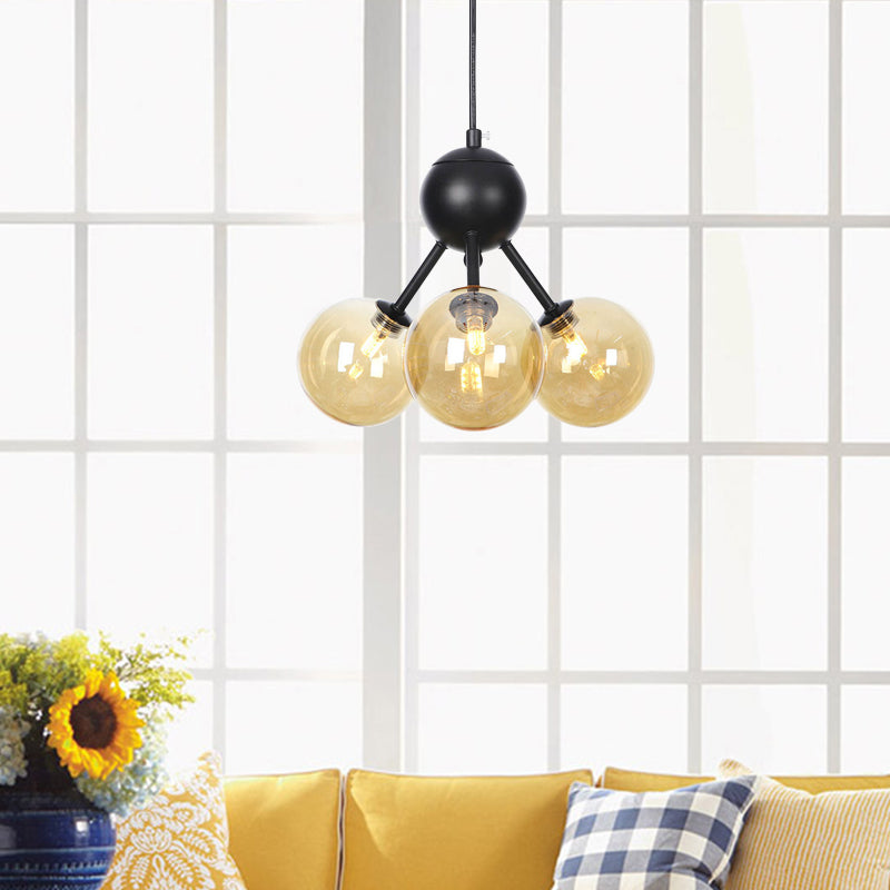 Industrial Orb Chandelier Lamp With Sputnik Design Amber/Clear/Smoke Gray Glass 3/9/12 Lights