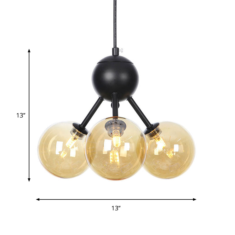 Industrial Orb Chandelier Lamp With Sputnik Design Amber/Clear/Smoke Gray Glass 3/9/12 Lights