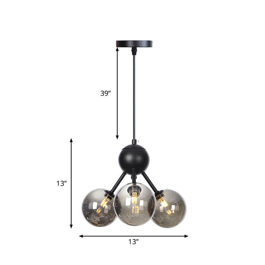 Industrial Orb Chandelier Lamp With Sputnik Design Amber/Clear/Smoke Gray Glass 3/9/12 Lights