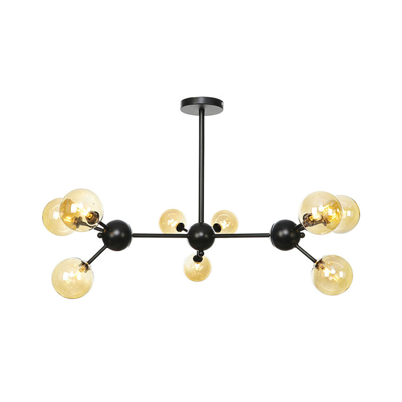 Industrial Orb Chandelier Lamp With Sputnik Design Amber/Clear/Smoke Gray Glass 3/9/12 Lights