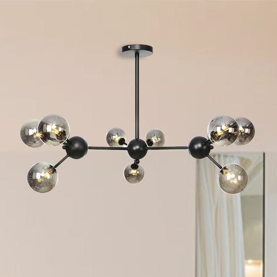 Industrial Orb Chandelier Lamp With Sputnik Design Amber/Clear/Smoke Gray Glass 3/9/12 Lights
