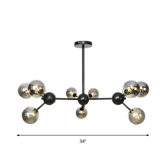 Industrial Orb Chandelier Lamp With Sputnik Design Amber/Clear/Smoke Gray Glass 3/9/12 Lights