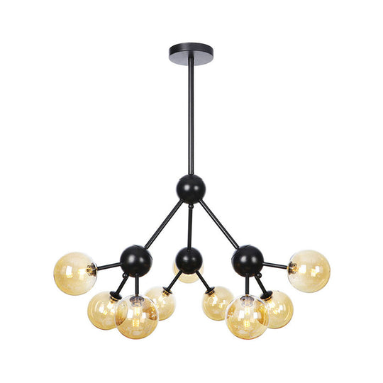 Industrial Orb Chandelier Lamp With Sputnik Design Amber/Clear/Smoke Gray Glass 3/9/12 Lights