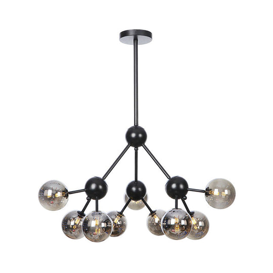 Industrial Orb Chandelier Lamp With Sputnik Design Amber/Clear/Smoke Gray Glass 3/9/12 Lights