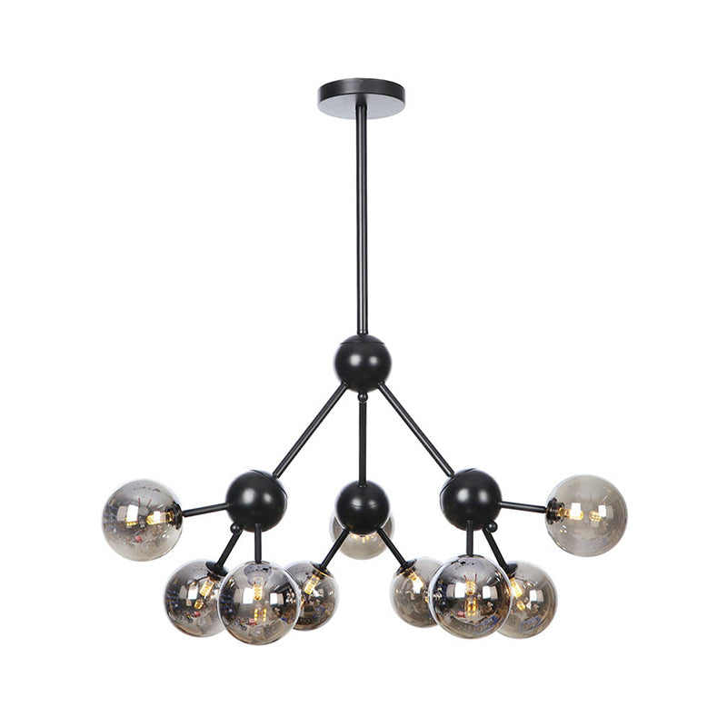 Industrial Orb Chandelier Lamp With Sputnik Design Amber/Clear/Smoke Gray Glass 3/9/12 Lights