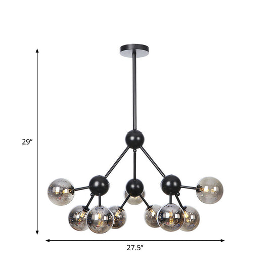 Industrial Orb Chandelier Lamp With Sputnik Design Amber/Clear/Smoke Gray Glass 3/9/12 Lights