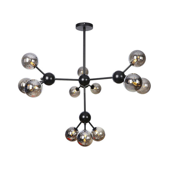 Industrial Orb Chandelier Lamp With Sputnik Design Amber/Clear/Smoke Gray Glass 3/9/12 Lights