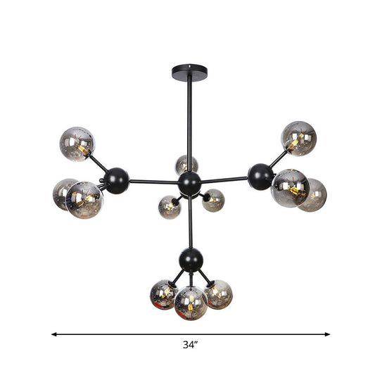 Industrial Orb Chandelier Lamp With Sputnik Design Amber/Clear/Smoke Gray Glass 3/9/12 Lights