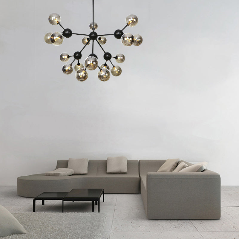 Industrial Orb Chandelier Lamp With Sputnik Design Amber/Clear/Smoke Gray Glass 3/9/12 Lights