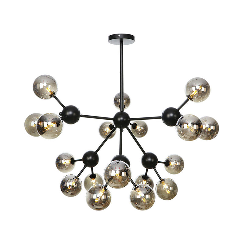 Industrial Orb Chandelier Lamp With Sputnik Design Amber/Clear/Smoke Gray Glass 3/9/12 Lights