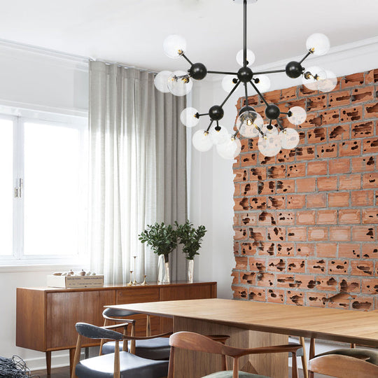 Industrial Orb Chandelier Lamp With Sputnik Design Amber/Clear/Smoke Gray Glass 3/9/12 Lights