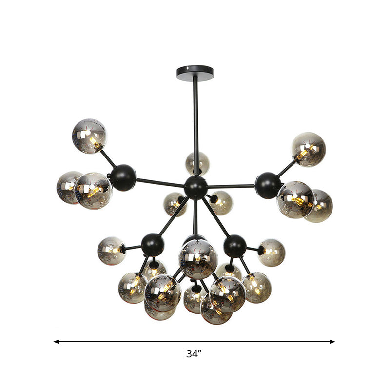 Industrial Orb Chandelier Lamp With Sputnik Design Amber/Clear/Smoke Gray Glass 3/9/12 Lights