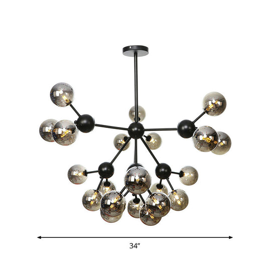 Industrial Orb Chandelier Lamp With Sputnik Design Amber/Clear/Smoke Gray Glass 3/9/12 Lights