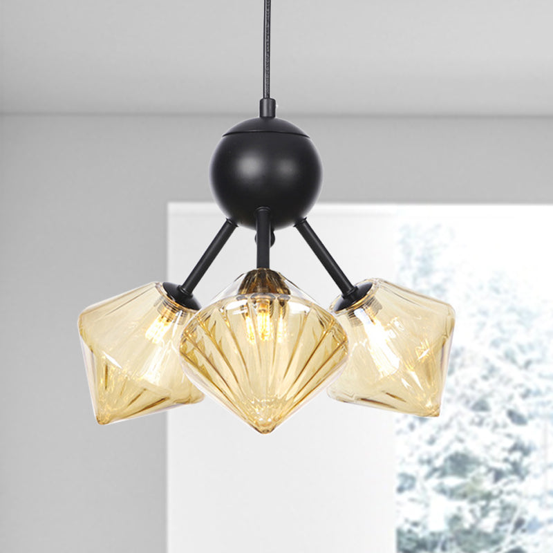 Modern Warehouse Style Chandelier Lamp With Diamond Design - 13’/27.5’/34’ Width Amber/Clear