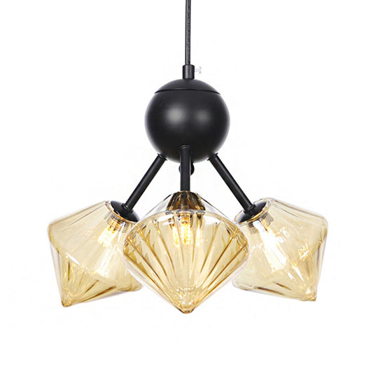 Modern Warehouse Style Chandelier Lamp With Diamond Design - 13’/27.5’/34’ Width Amber/Clear