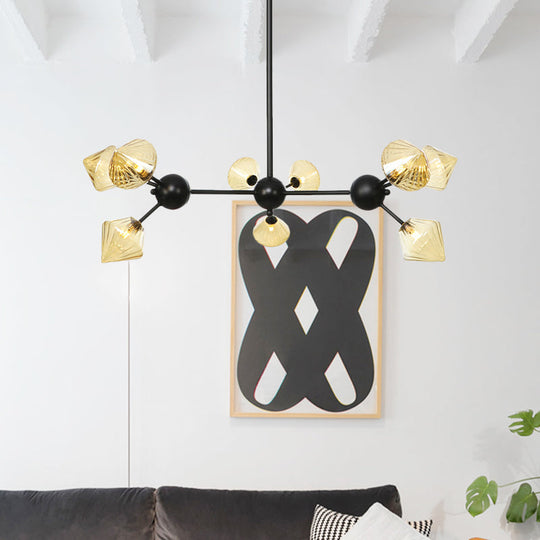 Modern Warehouse Style Chandelier Lamp With Diamond Design - 13’/27.5’/34’ Width Amber/Clear