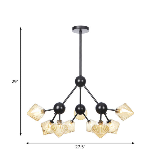 Modern Warehouse Style Chandelier Lamp With Diamond Design - 13’/27.5’/34’ Width Amber/Clear