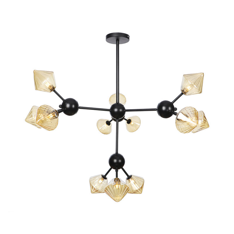 Modern Warehouse Style Chandelier Lamp With Diamond Design - 13’/27.5’/34’ Width Amber/Clear