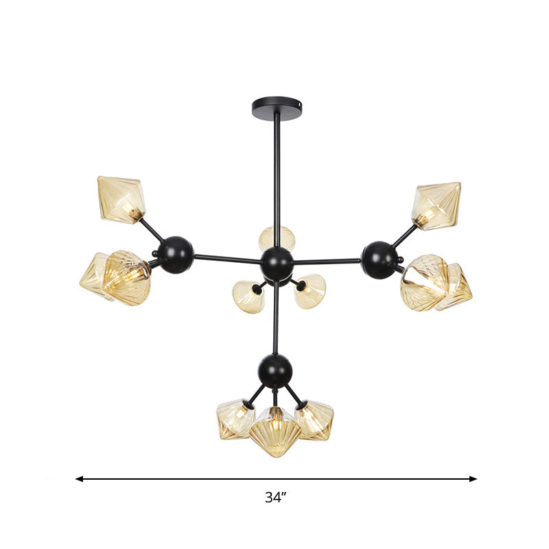 Modern Warehouse Style Chandelier Lamp With Diamond Design - 13’/27.5’/34’ Width Amber/Clear