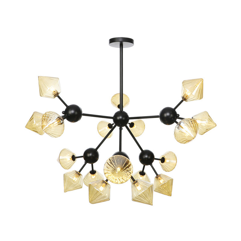 Modern Warehouse Style Chandelier Lamp With Diamond Design - 13’/27.5’/34’ Width Amber/Clear