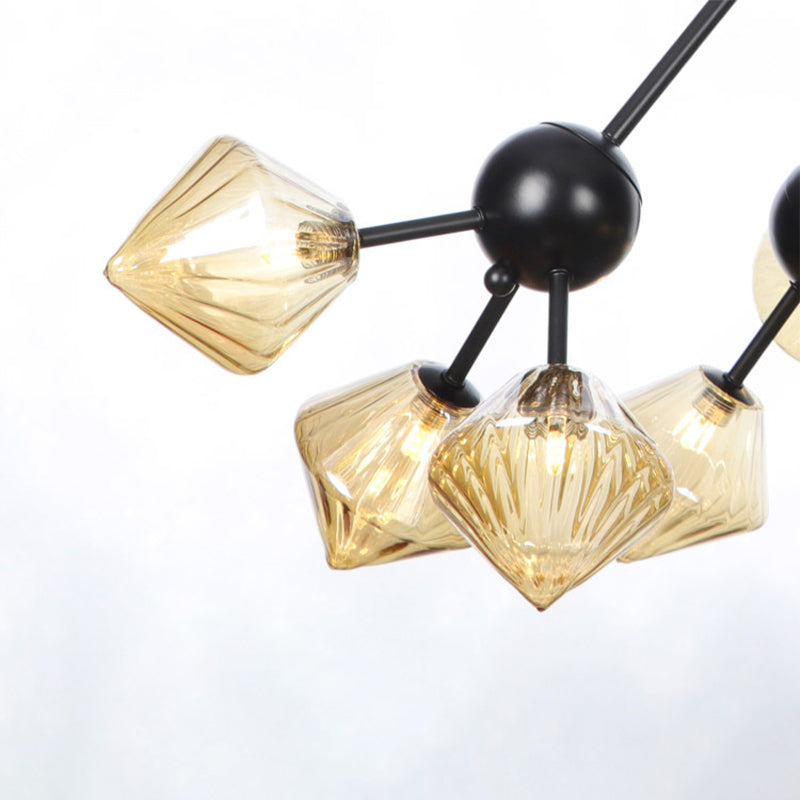 Modern Warehouse Style Chandelier Lamp With Diamond Design - 13’/27.5’/34’ Width Amber/Clear