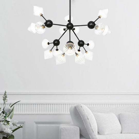 Modern Warehouse Style Chandelier Lamp With Diamond Design - 13’/27.5’/34’ Width Amber/Clear