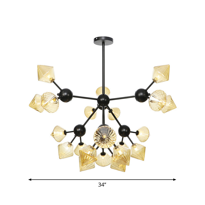 Modern Warehouse Style Chandelier Lamp With Diamond Design - 13’/27.5’/34’ Width Amber/Clear
