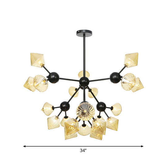 Modern Warehouse Style Chandelier Lamp With Diamond Design - 13’/27.5’/34’ Width Amber/Clear