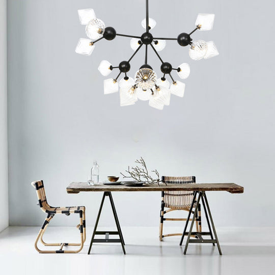 Modern Warehouse Style Chandelier Lamp With Diamond Design - 13’/27.5’/34’ Width Amber/Clear