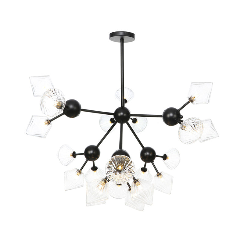 Modern Warehouse Style Chandelier Lamp With Diamond Design - 13’/27.5’/34’ Width Amber/Clear