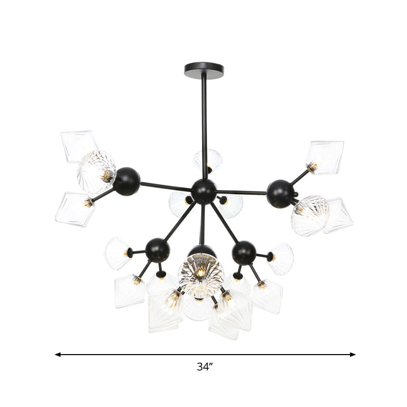 Modern Warehouse Style Chandelier Lamp With Diamond Design - 13’/27.5’/34’ Width Amber/Clear