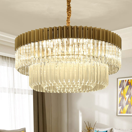 Modern Brass 6-Head Crystal Chandelier Pendant Light With 2 Tiers - Ideal For Living Room