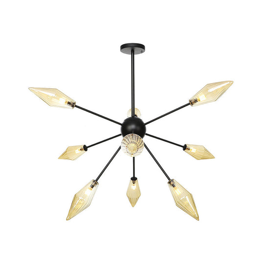 Mid-Century Diamond Shade Chandelier - Amber/Clear Ribbed Glass 9/12/15 Lights Living Room Pendant