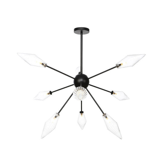 Mid-Century Diamond Shade Chandelier - Amber/Clear Ribbed Glass 9/12/15 Lights Living Room Pendant