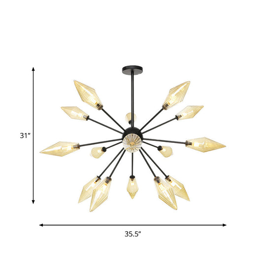 Mid-Century Diamond Shade Chandelier - Amber/Clear Ribbed Glass 9/12/15 Lights Living Room Pendant
