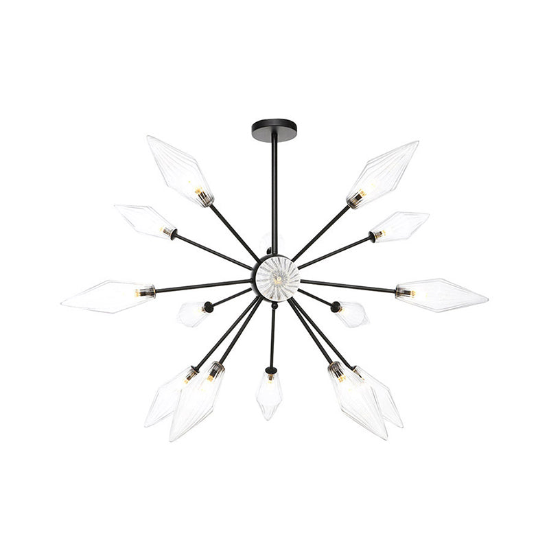 Mid-Century Diamond Shade Chandelier - Amber/Clear Ribbed Glass 9/12/15 Lights Living Room Pendant