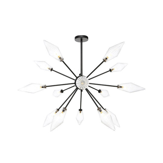 Mid-Century Diamond Shade Chandelier - Amber/Clear Ribbed Glass 9/12/15 Lights Living Room Pendant