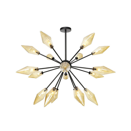 Mid-Century Diamond Shade Chandelier - Amber/Clear Ribbed Glass 9/12/15 Lights Living Room Pendant