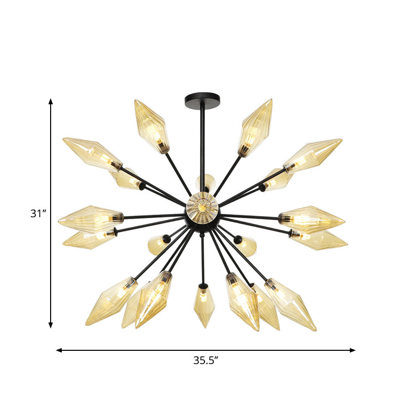 Mid-Century Diamond Shade Chandelier - Amber/Clear Ribbed Glass 9/12/15 Lights Living Room Pendant