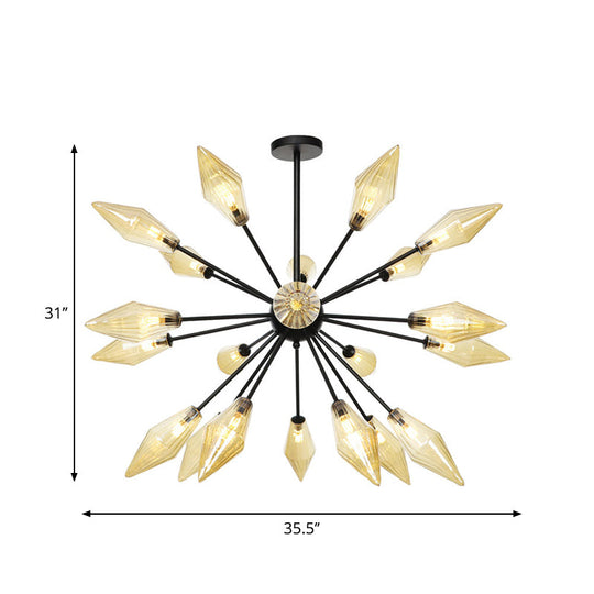 Mid-Century Diamond Shade Chandelier - Amber/Clear Ribbed Glass 9/12/15 Lights Living Room Pendant