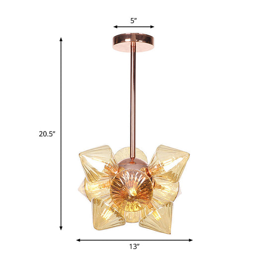 Stylish Farmhouse Chandelier Lamp: Diamond Amber/Clear Glass 9/12 Heads Copper/Gold Finish