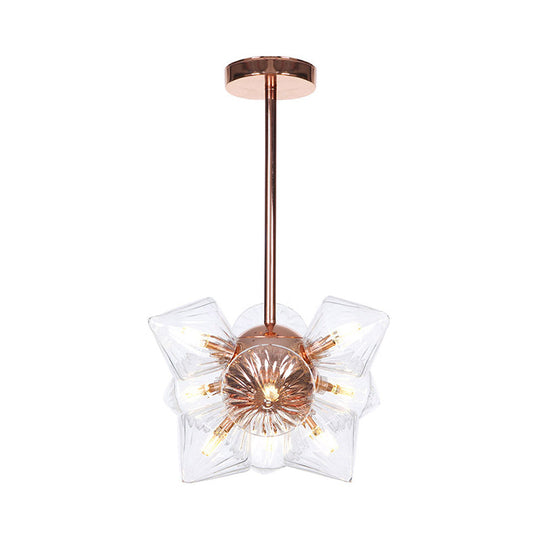 Stylish Farmhouse Chandelier Lamp: Diamond Amber/Clear Glass 9/12 Heads Copper/Gold Finish