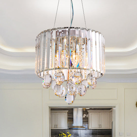 Contemporary Crystal Rod Drum Chandelier Pendant Light - 6 Heads Clear